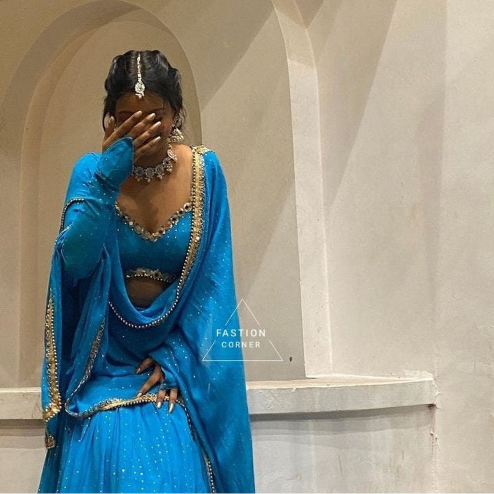 Blue saree/lehenga set with dupatta